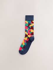 Bright Red/Green Geo Pattern Socks 8 Pack - Image 8 of 11