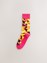 Bright Red/Green Geo Pattern Socks 8 Pack - Image 9 of 11