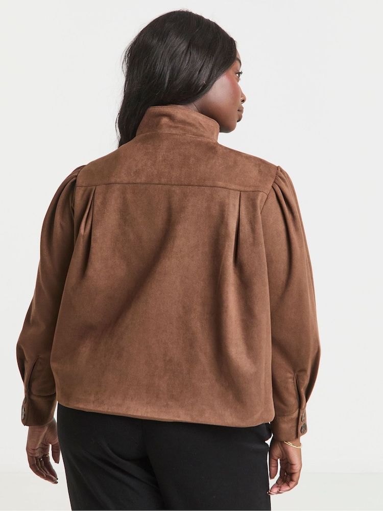 Simply Be Brown Funnel Neck Suedette Jacket - Image 2 of 4