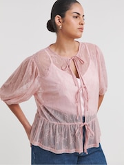 Simply Be Pink Lace Tie Front Top - Image 1 of 4