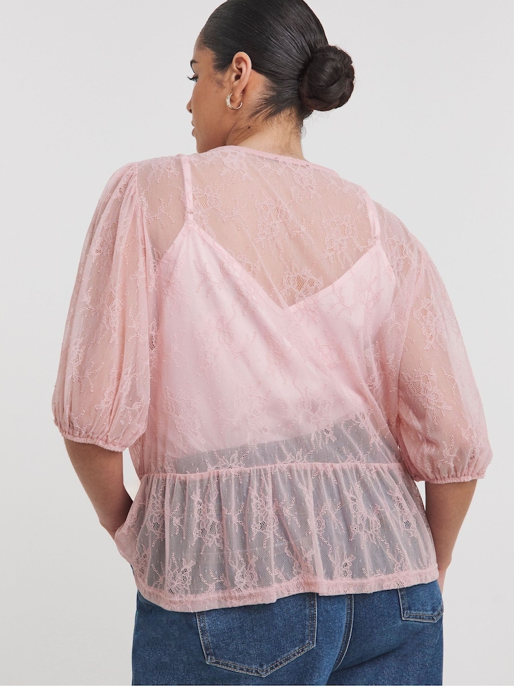 Simply Be Pink Lace Tie Front Top - Image 2 of 4
