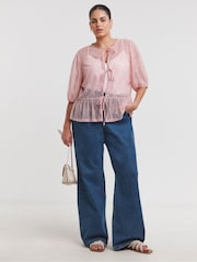 Simply Be Pink Lace Tie Front Top - Image 4 of 4