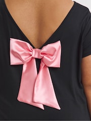 Simply Be Black Short Sleeve Satin Bow Back Top - Image 4 of 4