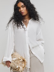 Simply Be White Oversized Crinkle Shirt - Image 1 of 4