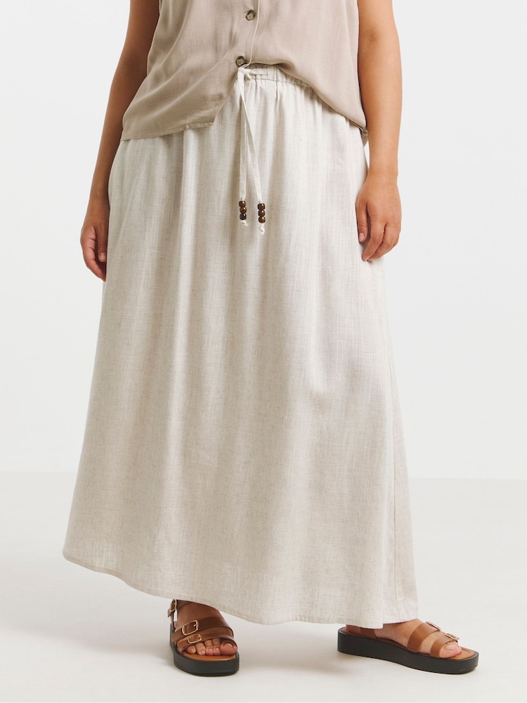 Simply Be White Tie Waist Bead Detail Linen Midaxi Skirt - Image 5 of 5 Simply Be White Tie Waist Bead Detail Linen Midaxi Skirt - Image 5 of 5