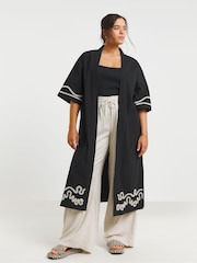 Simply Be Black Embroidered Kimono - Image 1 of 5