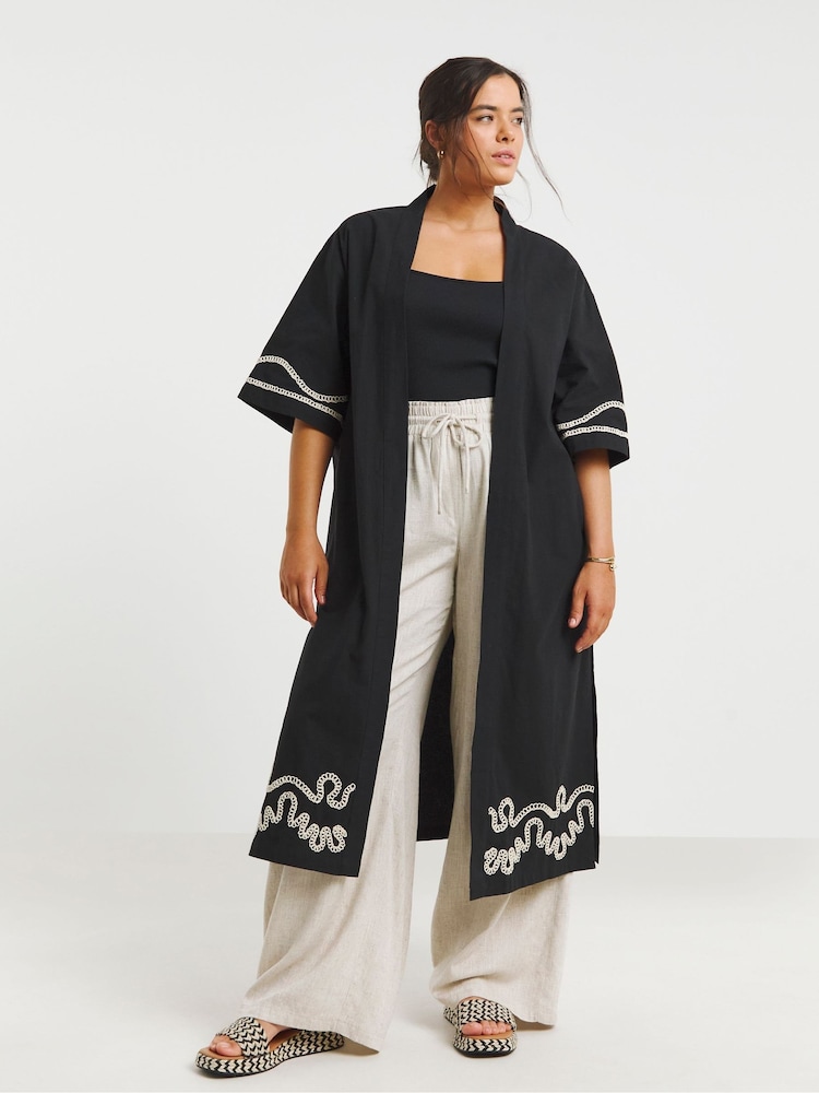 Simply Be Black Embroidered Kimono - Image 1 of 5