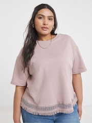 Simply Be Natural Fringing Hem 100% Cotton T-Shirt - Image 1 of 4