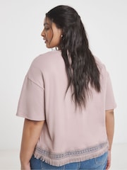 Simply Be Natural Fringing Hem 100% Cotton T-Shirt - Image 2 of 4