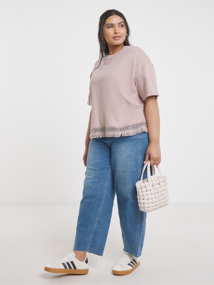 Simply Be Natural Fringing Hem 100% Cotton T-Shirt - Image 4 of 4