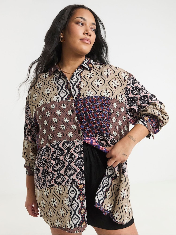Simply Be Purple Crinkle Oversized Shirt - Image 1 of 5