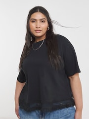 Simply Be Black Fringing Hem 100% Cotton T-Shirt - Image 1 of 4
