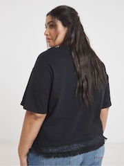 Simply Be Black Fringing Hem 100% Cotton T-Shirt - Image 2 of 4