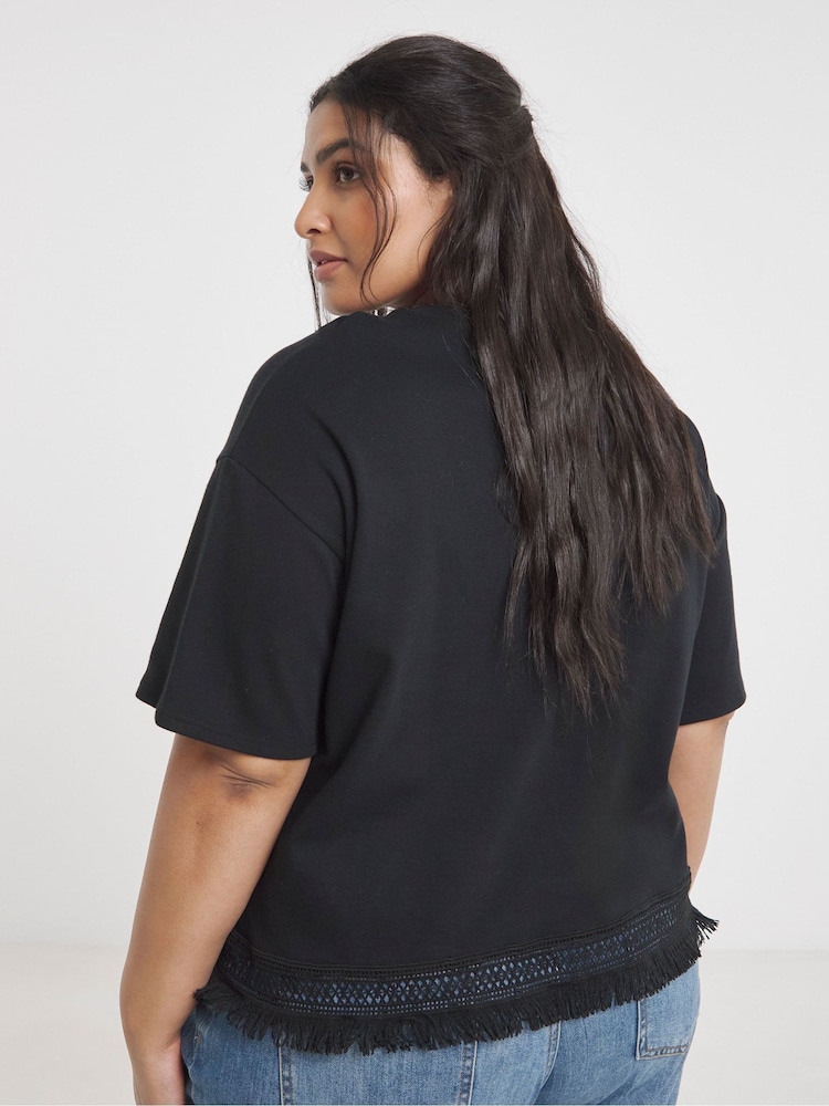 Simply Be Black Fringing Hem 100% Cotton T-Shirt - Image 2 of 4