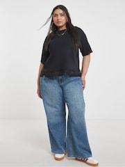 Simply Be Black Fringing Hem 100% Cotton T-Shirt - Image 3 of 4