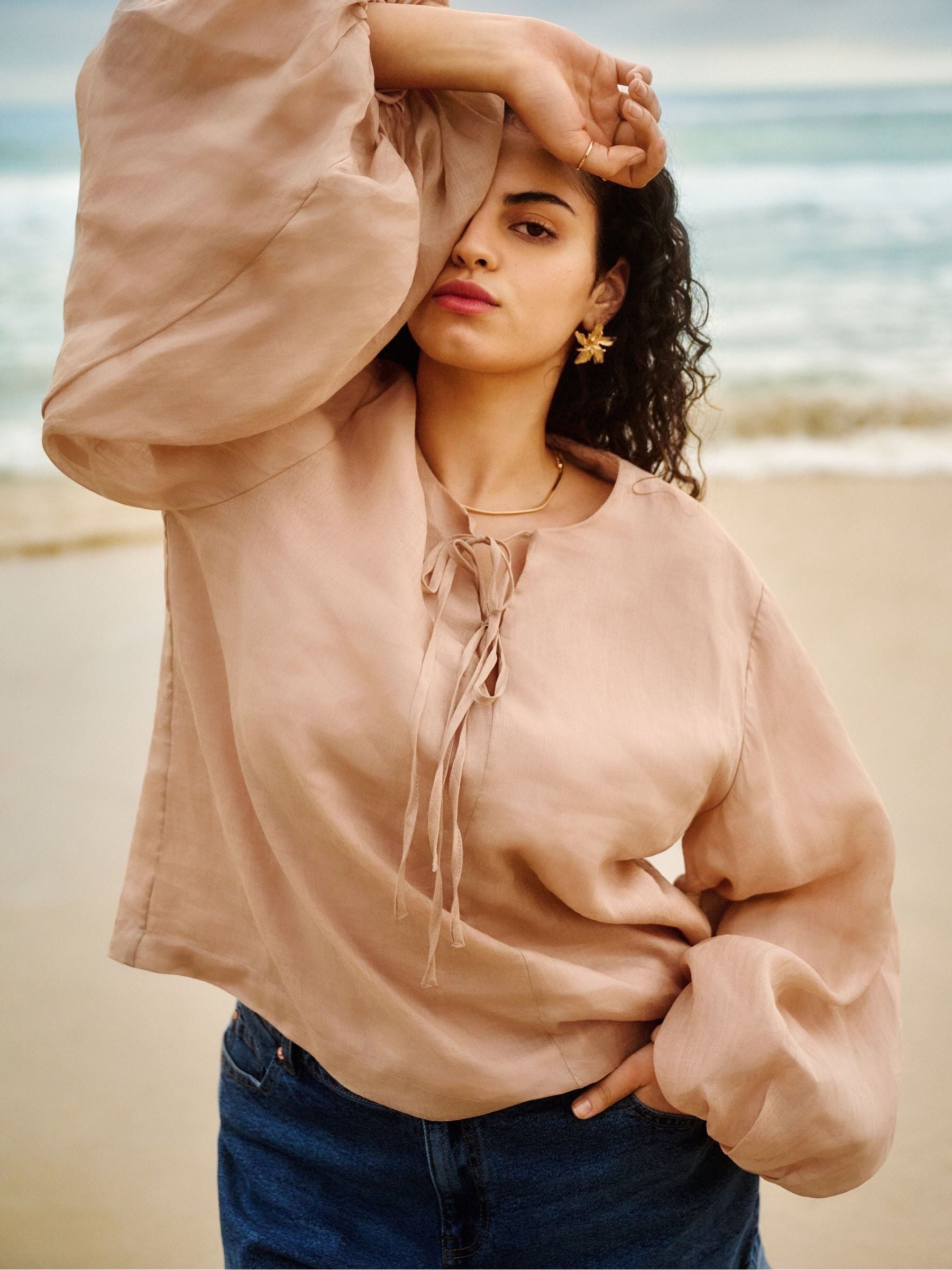 Buy Simply Be Pink Rami Volume Sleeve Blouse from Next Luxembourg