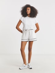 Simply Be White Trim Detail Cheesecloth 100% Cotton Shorts - Image 5 of 5