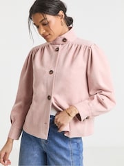 Simply Be Pink Funnel Neck Suedette Jacket - Image 1 of 4