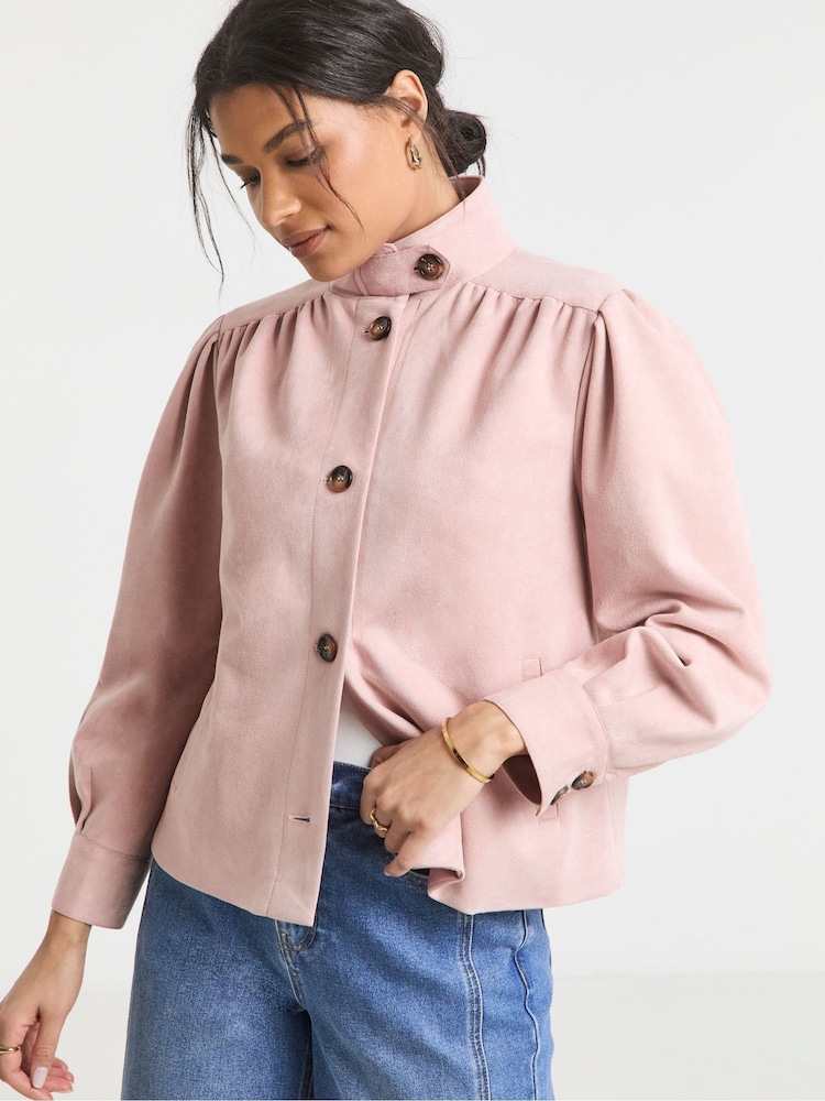Simply Be Pink Funnel Neck Suedette Jacket - Image 1 of 4