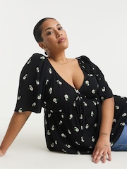 Simply Be Patterned Crinkle Shirred Waist Blouse - Imagen 1 de 5