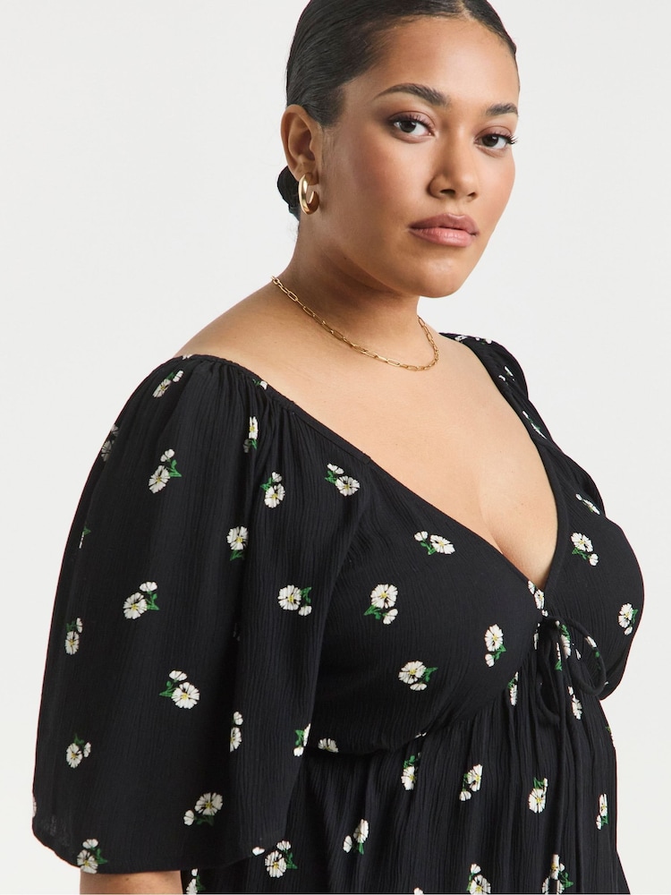 Simply Be Patterned Crinkle Shirred Waist Blouse - Imagen 2 de 5