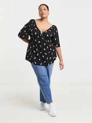 Simply Be Patterned Crinkle Shirred Waist Blouse - Imagen 5 de 5