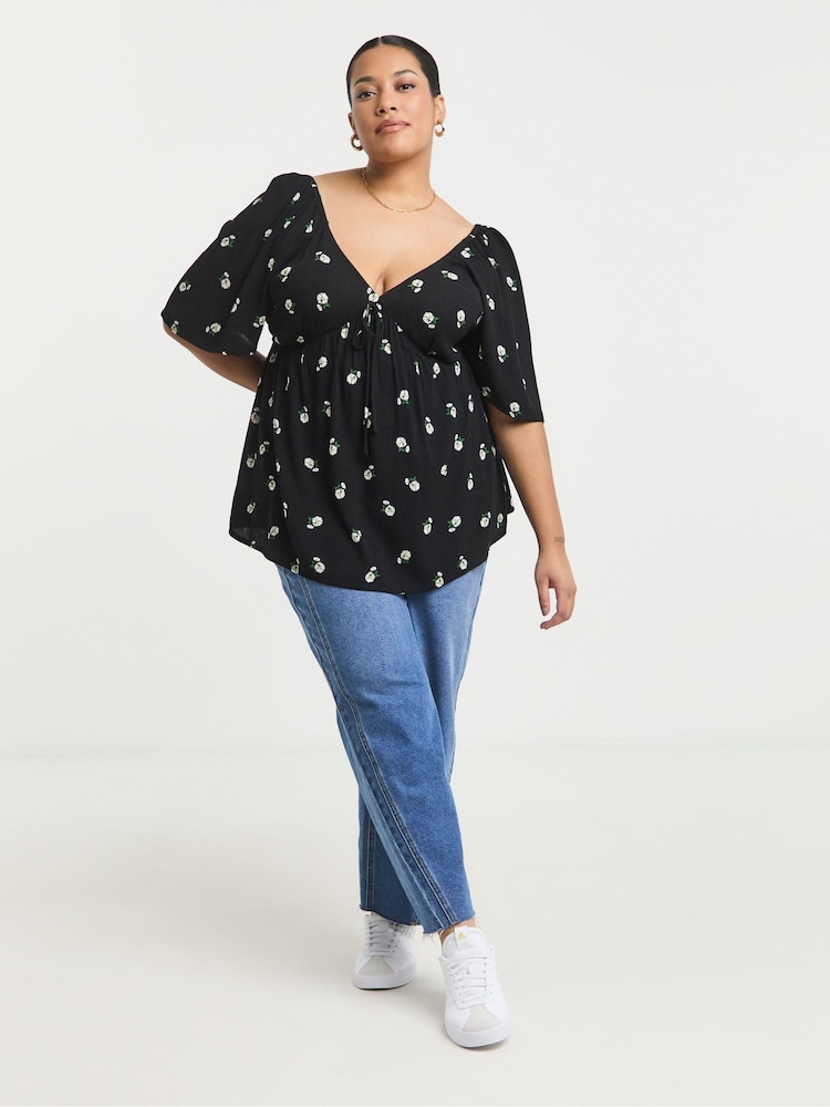 Simply Be Patterned Crinkle Shirred Waist Blouse - Imagen 5 de 5
