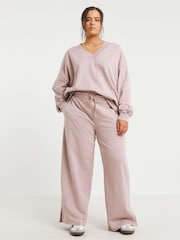 Simply Be Pink Deep Waistband Wide Leg Joggers With Side Split - Image 1 of 4