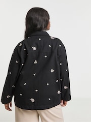 Simply Be Black Floral Embroidered Utility 100% Cotton Shacket - Image 2 of 4
