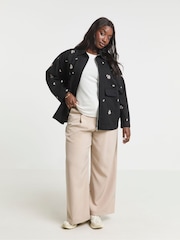 Simply Be Black Floral Embroidered Utility 100% Cotton Shacket - Image 4 of 4