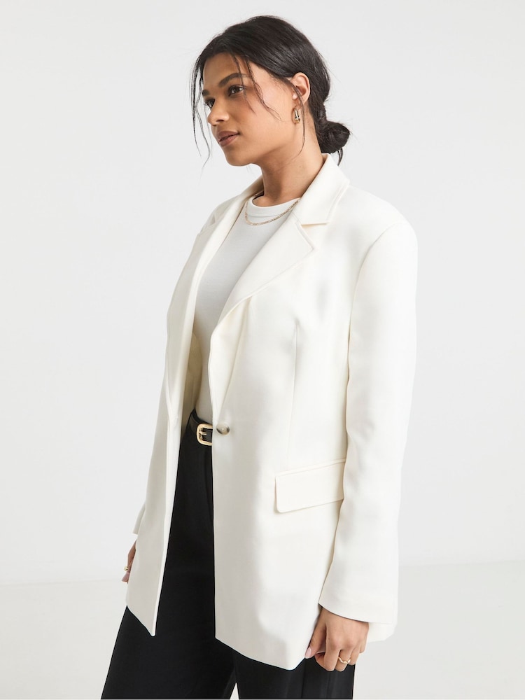 Simply Be White Oversized Single Breasted Blazer - Image 1 of 6