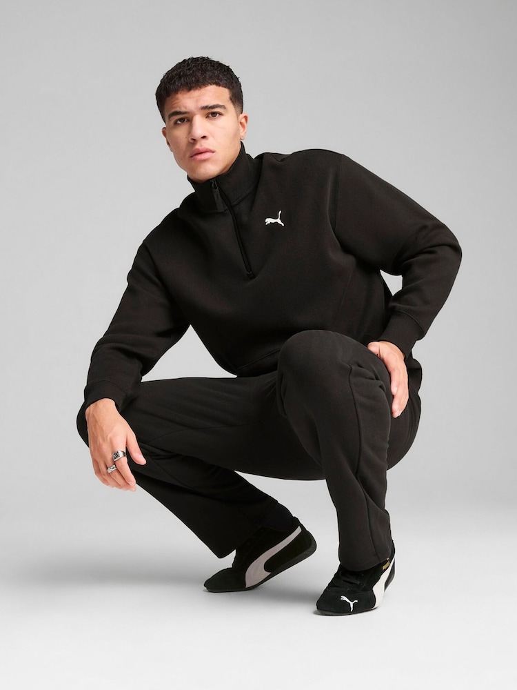 Puma Black Mens Wardrobe Ess Relaxed Half Zip Crew 100% Cotton Sweatshirt - Image 1 of 5