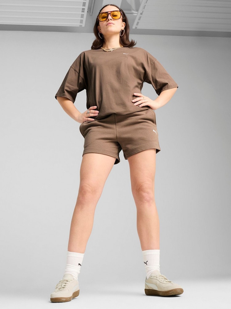 Puma Brown Womens WARDROBE ESS 4 Shorts - Image 1 of 3