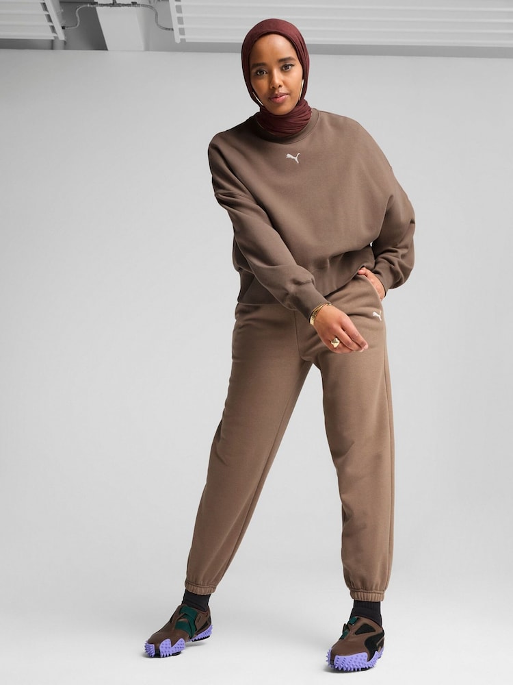 Puma Brown Womens WARDROBE ESS Oversized Crew Sweatshirt - Image 1 of 5
