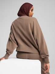 Puma Brown Womens WARDROBE ESS Oversized Crew Sweatshirt - Image 2 of 5