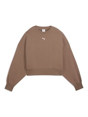 Puma Brown Womens WARDROBE ESS Oversized Crew Sweatshirt - Image 4 of 5