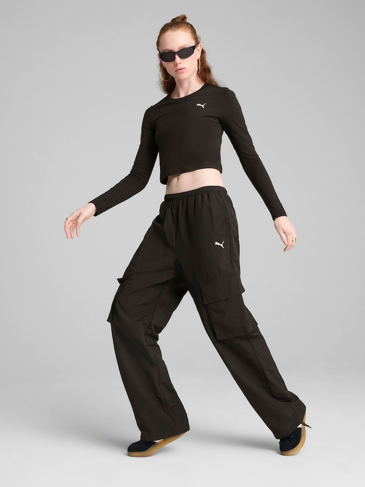 Puma Black Womens WARDROBE ESS Longsleeve Baby T-Shirt - Image 1 of 3 Puma Black Womens WARDROBE ESS Longsleeve Baby T-Shirt - Image 1 of 3