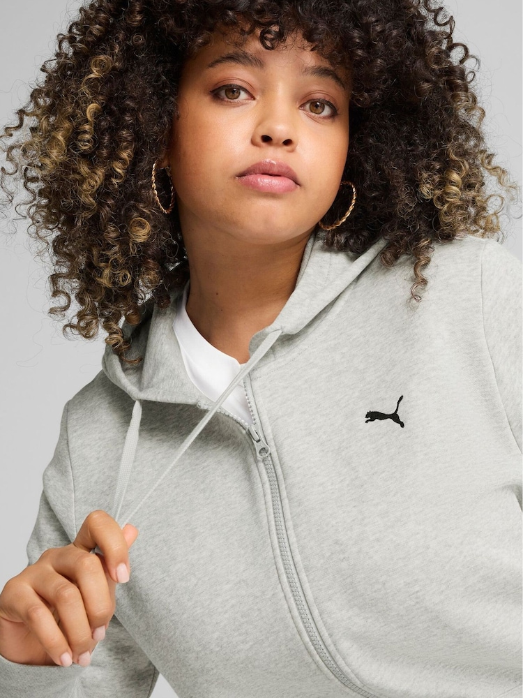 Puma Grey Womens Essentials Full Zip Hoodie Hooded Sweat Jacket - Image 3 of 5