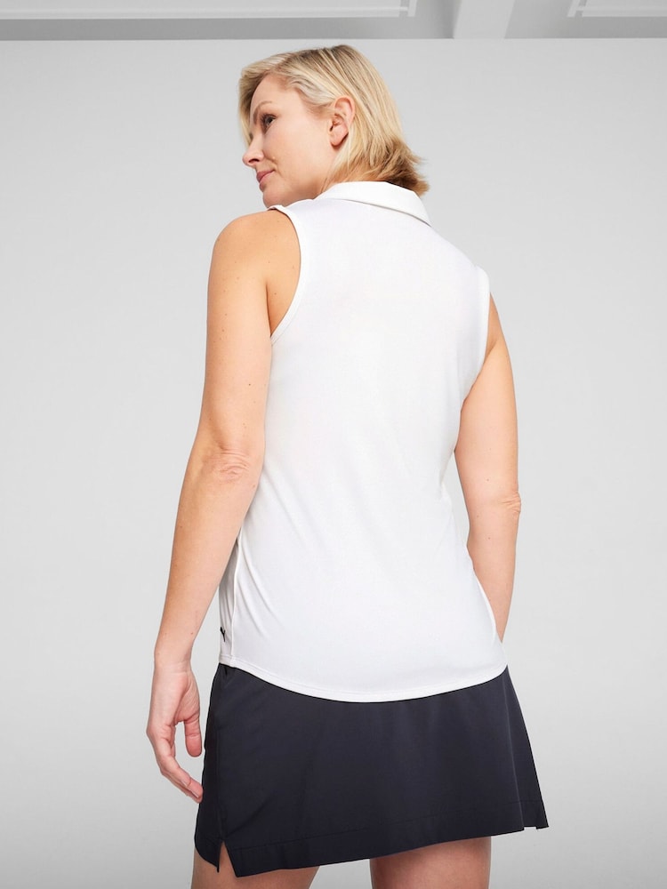 Puma White Womens Cloudspun Piped Sleeveless Golf Polo Shirt - Image 2 of 4