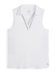 Puma White Womens Cloudspun Piped Sleeveless Golf Polo Shirt - Image 3 of 4