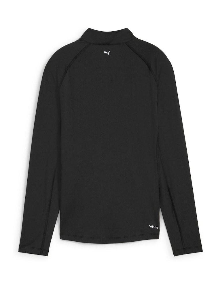 Puma Black Womens YOU-V Solid Quarter-Zip Golf Top - Image 1 of 2