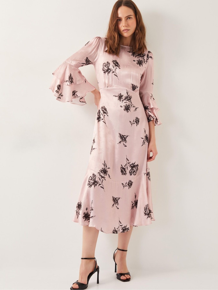 Vestido midi de satén con estampado floral y volantes Pelia de Monsoon - Imagen 1 de 6 Vestido midi de satén con estampado floral y volantes Pelia de Monsoon - Imagen 1 de 6