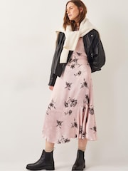 Monsoon Pink Pelia Floral Print Satin Ruffle Midi Dress - Image 5 of 6