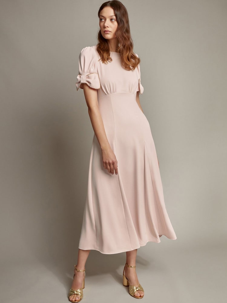 Monsoon Pink Belle Bow Sleeve Midi Dress - Image 1 of 5