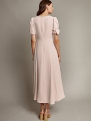 Monsoon Pink Belle Bow Sleeve Midi Dress - Image 3 of 5