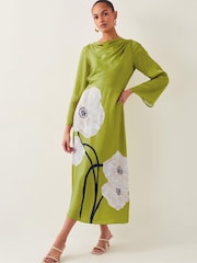 Monsoon Green Molly Floral Print Satin Dress - Image 1 of 5