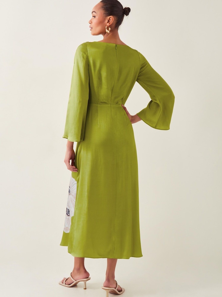 Monsoon Green Molly Floral Print Satin Dress - Image 3 of 5