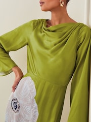 Monsoon Green Molly Floral Print Satin Dress - Image 4 of 5