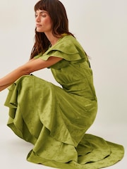 Monsoon Green Ester Satin Ruffle Midi Dress - Image 2 of 5