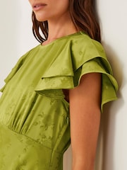 Monsoon Green Ester Satin Ruffle Midi Dress - Image 4 of 5